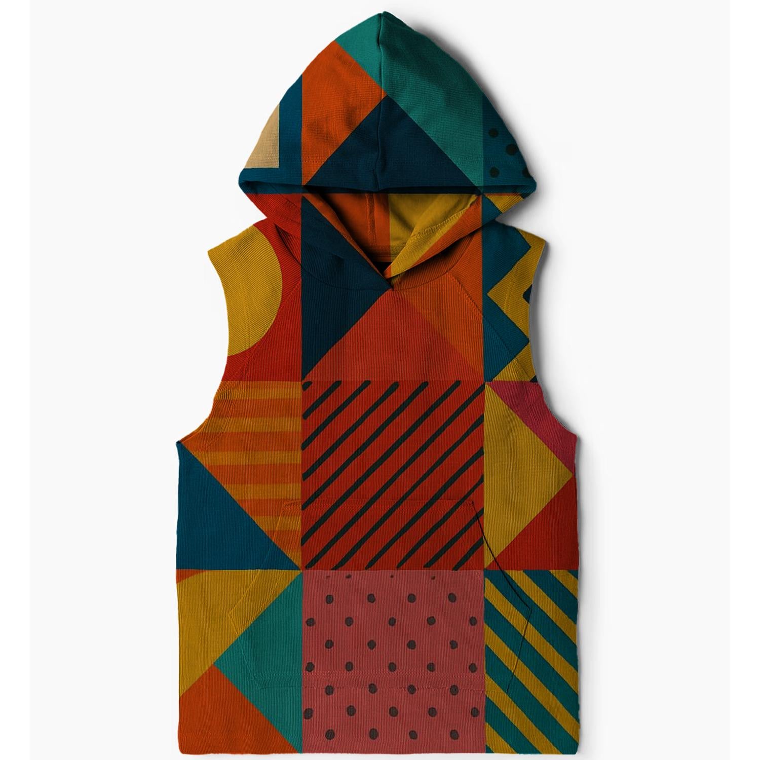Funky Geometric Collage Sleeveless Hoodie