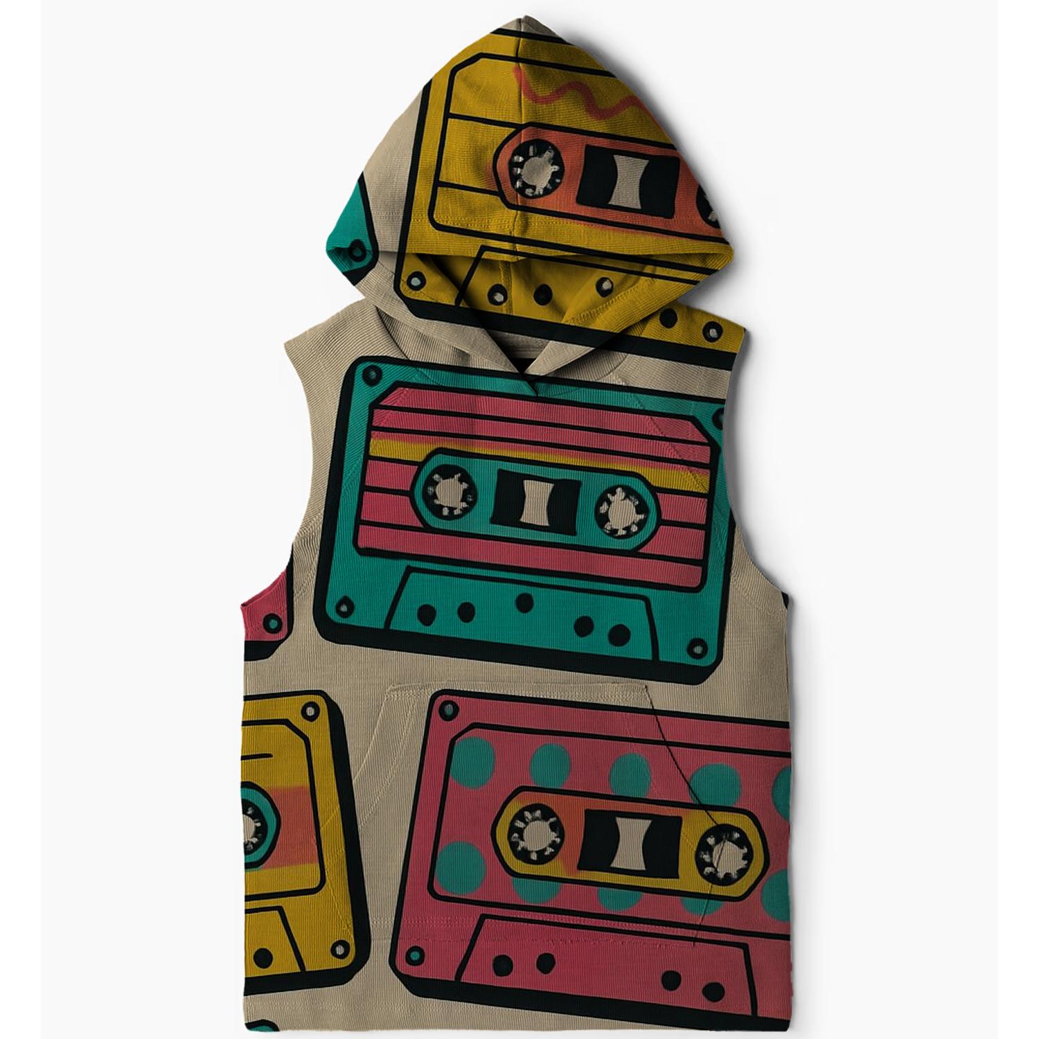 Retro Graphic Tapes Sleeveless Hoodie