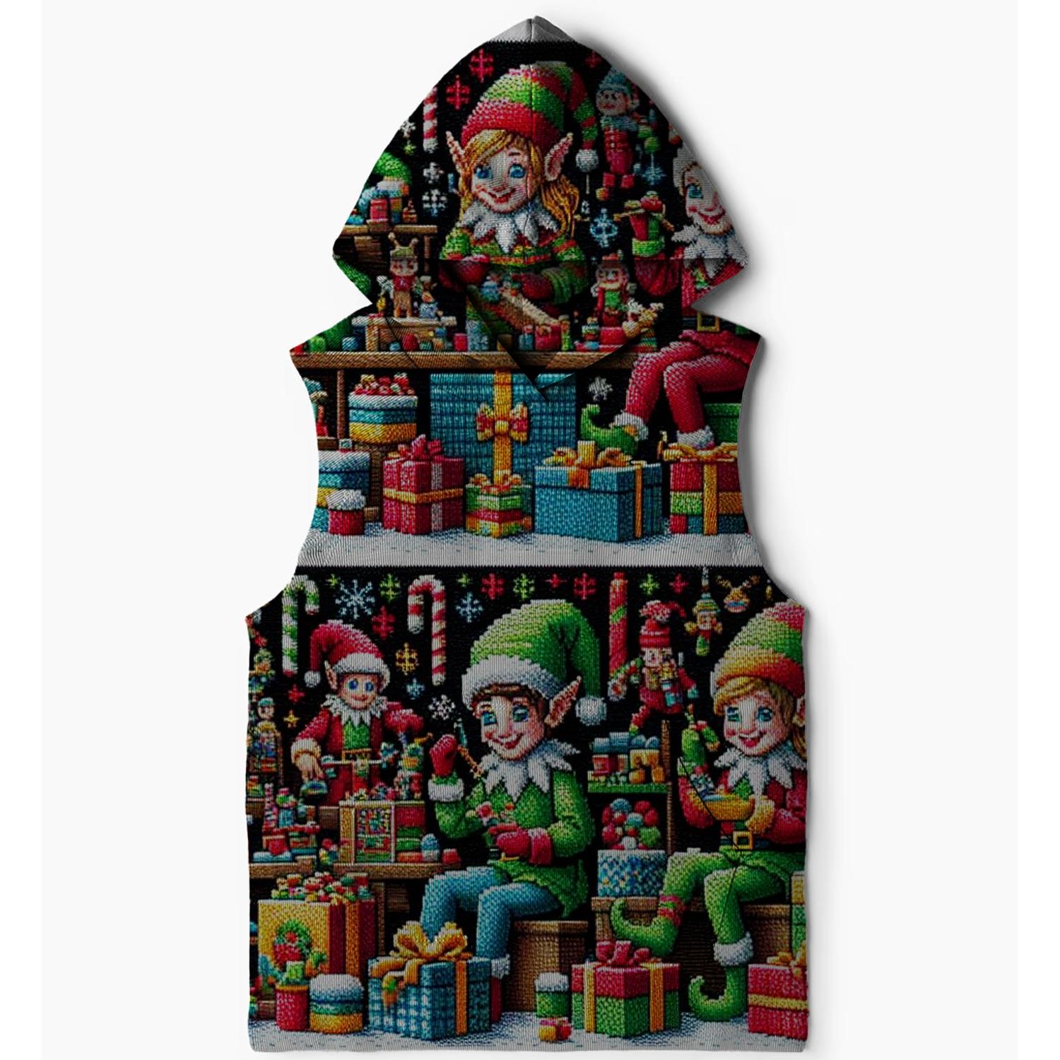 Jolly Santa's Workshop Design Sleeveless Hoodie