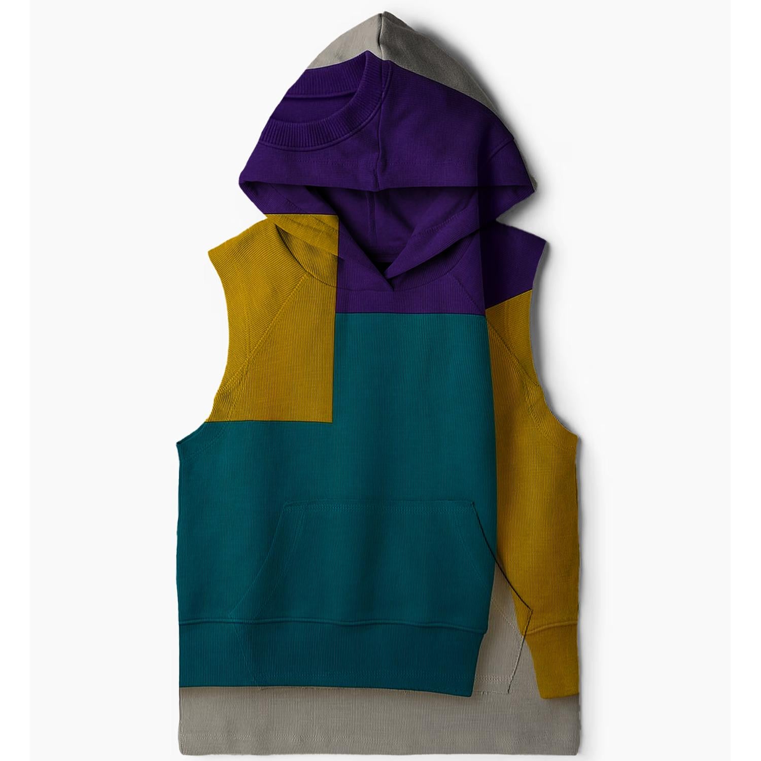 Retro Color Blocks Sleeveless Hoodie