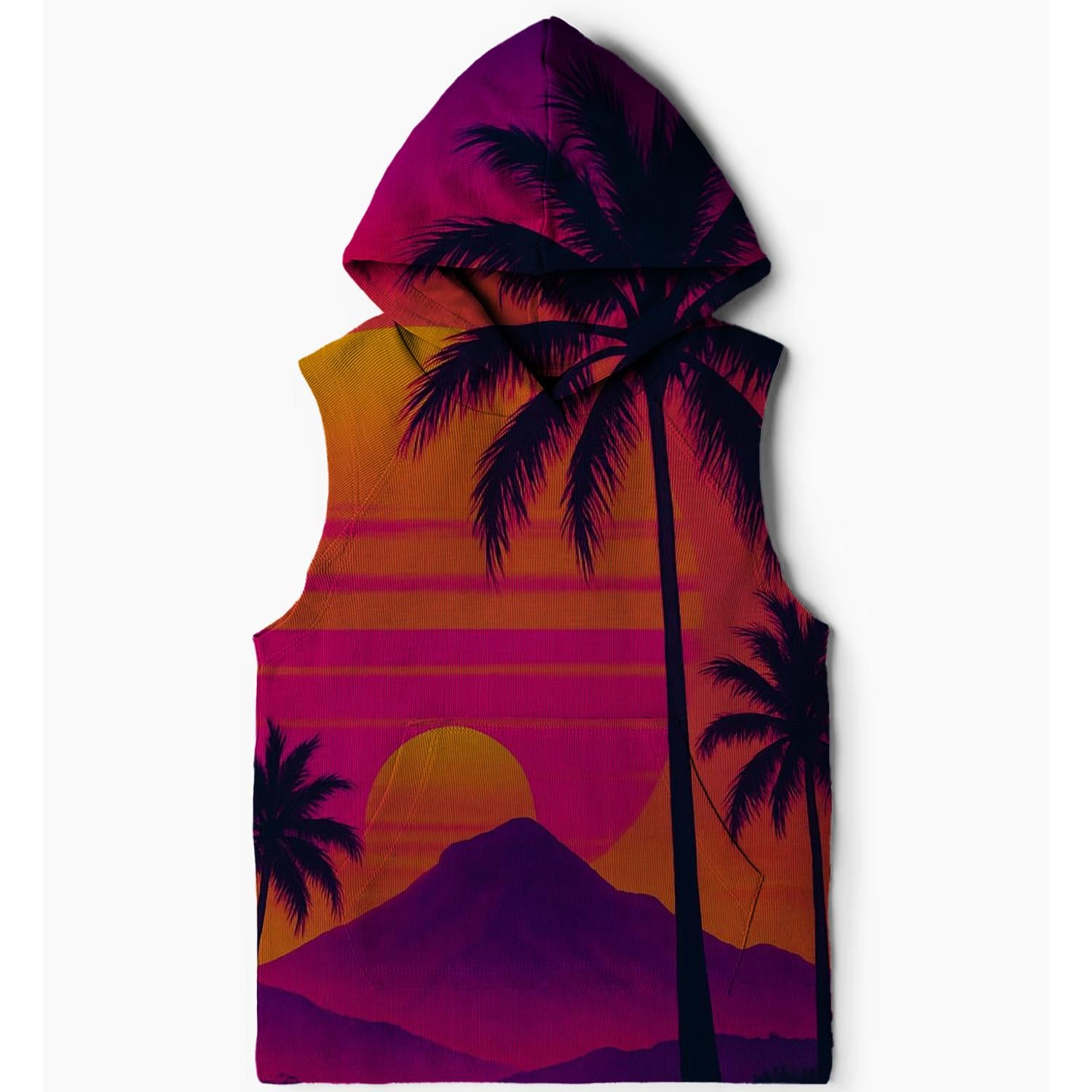 Neon Sunset Silhouettes Sleeveless Hoodie