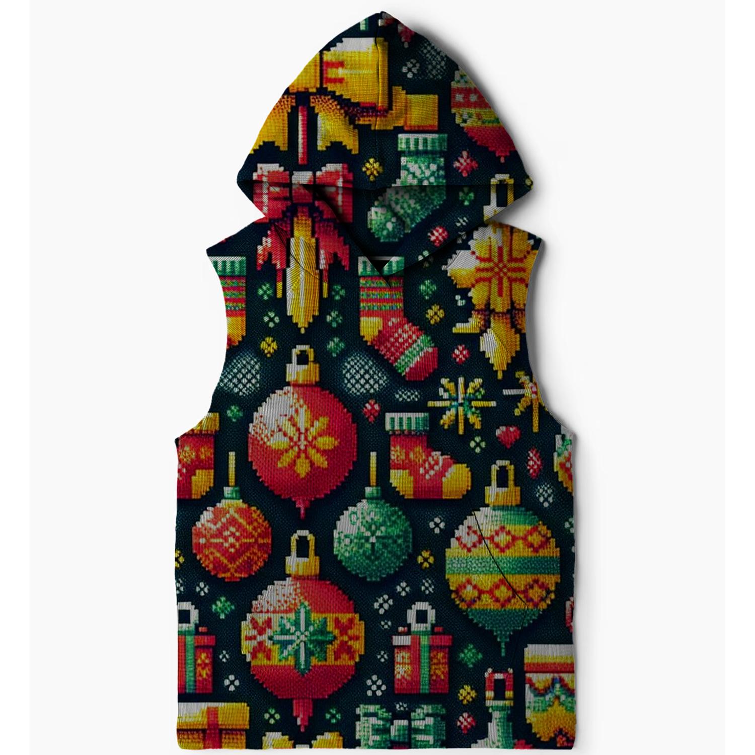 Retro Christmas Ornaments Design Sleeveless Hoodie