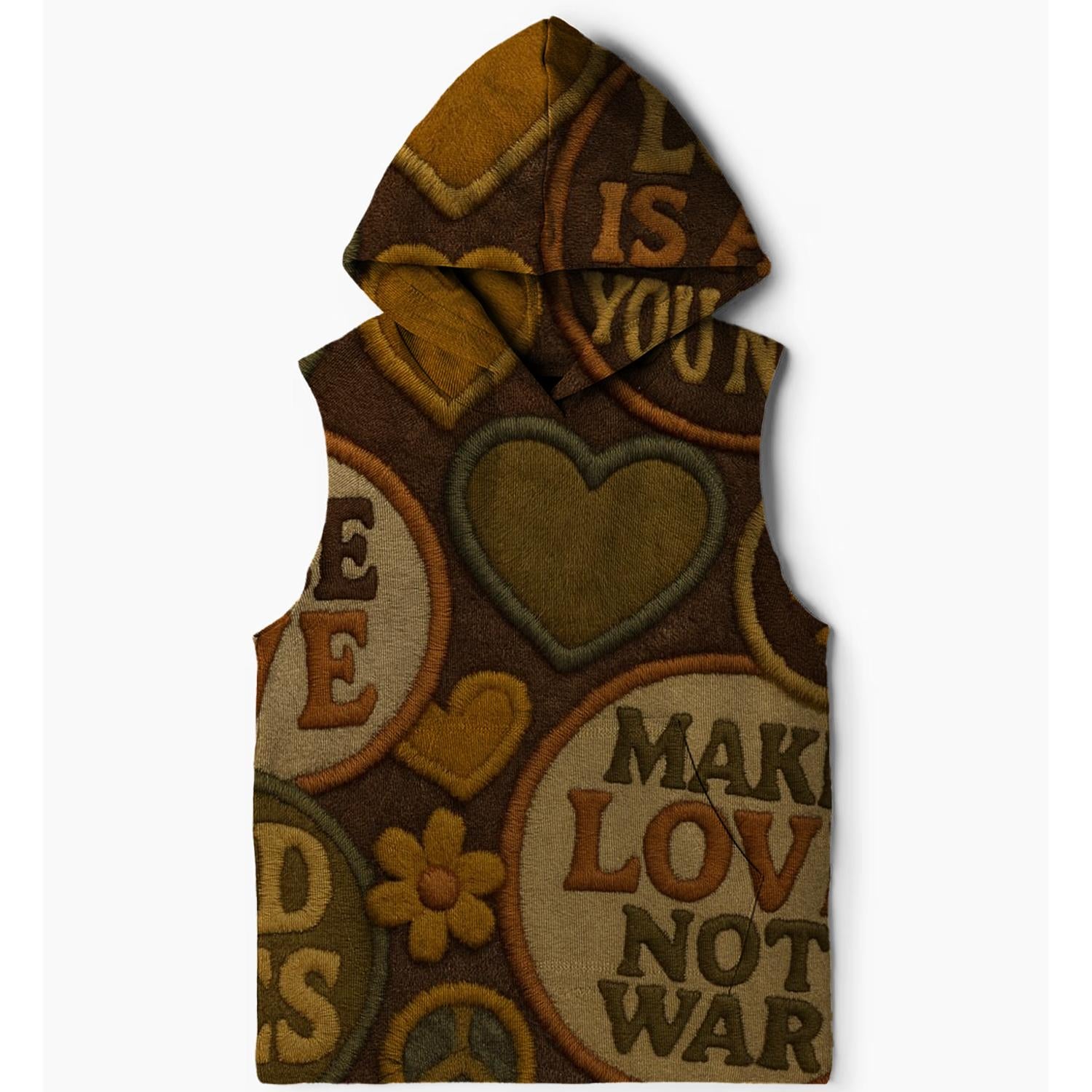 Peace and Love Patchwork Sleeveless Hoodie