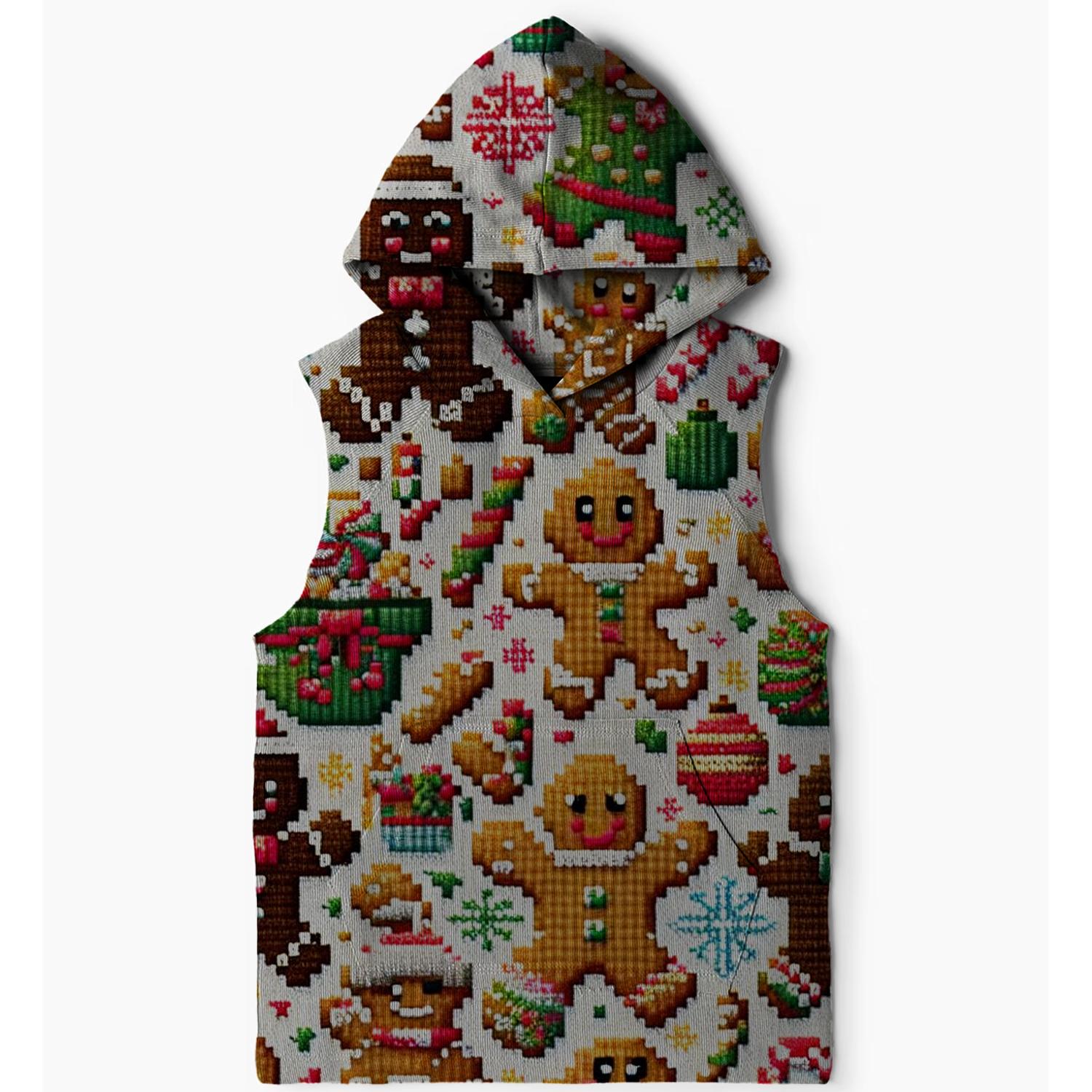 Gingerbread Family Fun Design Sleeveless Hoodie