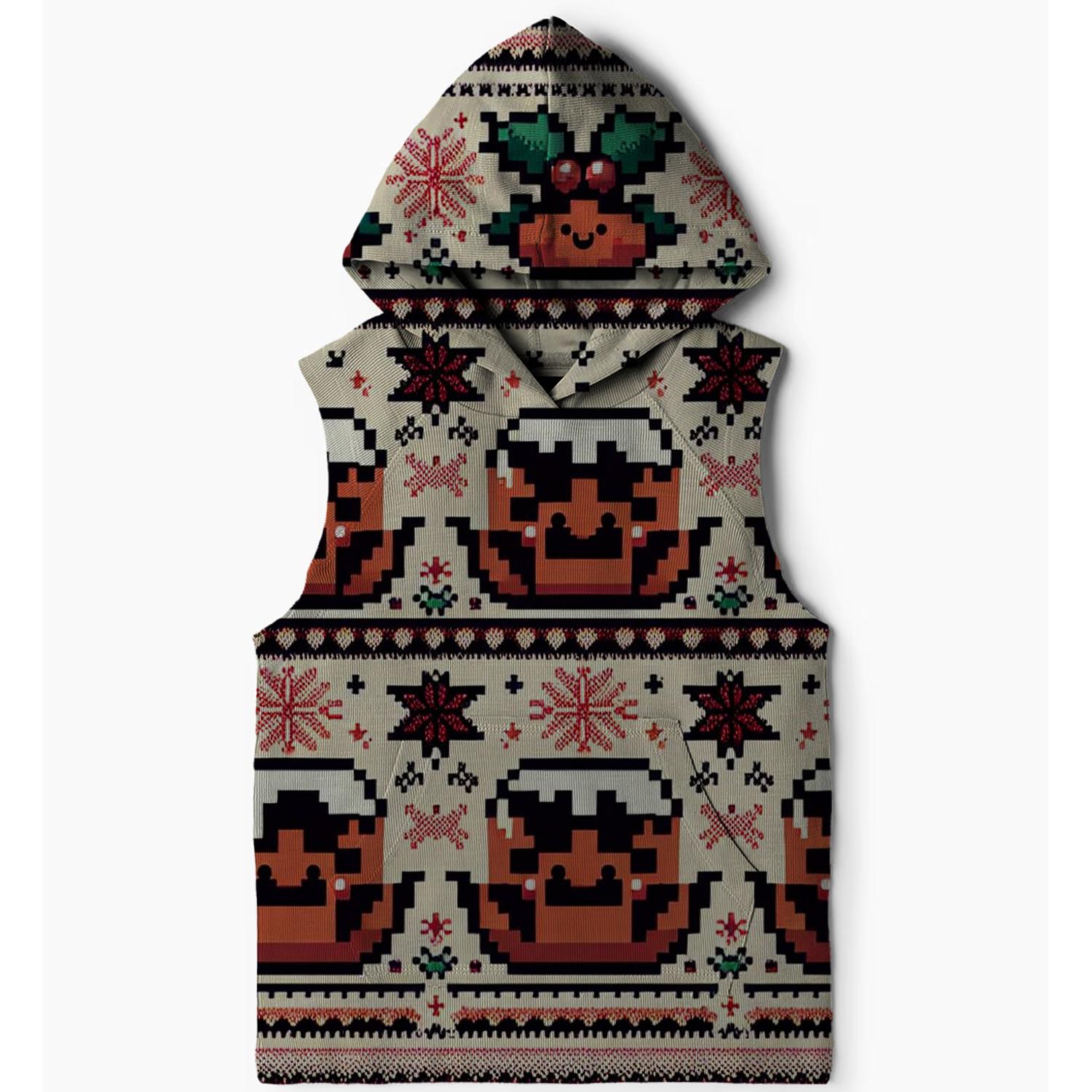 Merry Christmas Pudding Design Sleeveless Hoodie