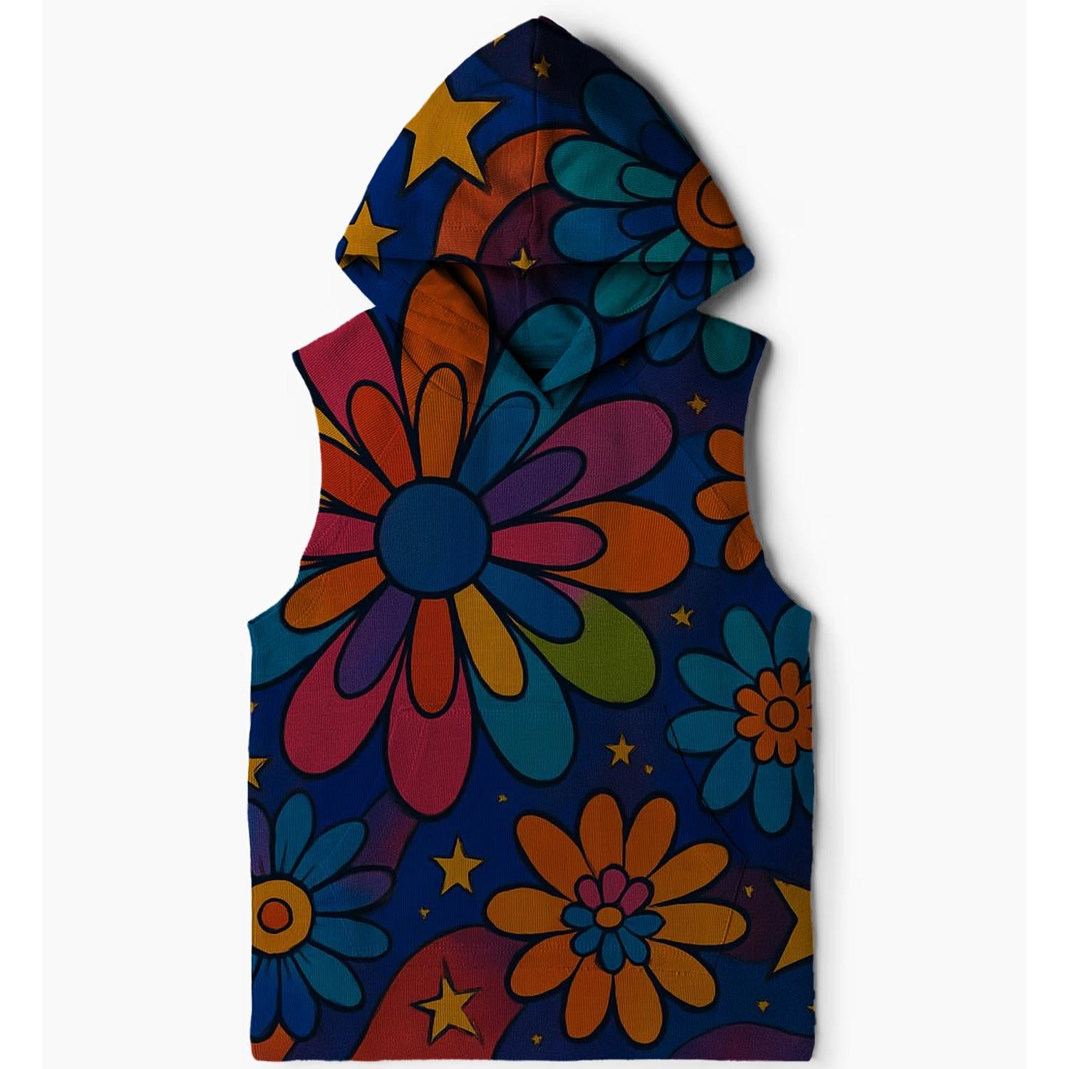 Cosmic Flower Burst Sleeveless Hoodie