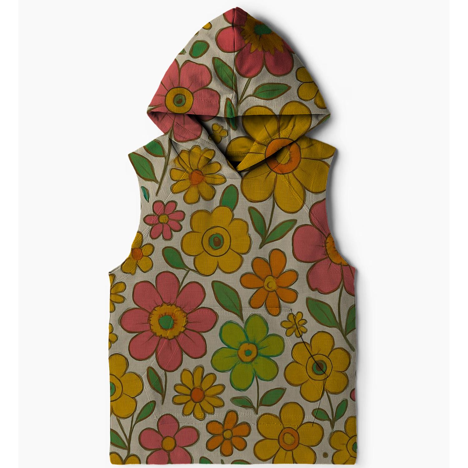 Whimsical Floral Garden Sleeveless Hoodie