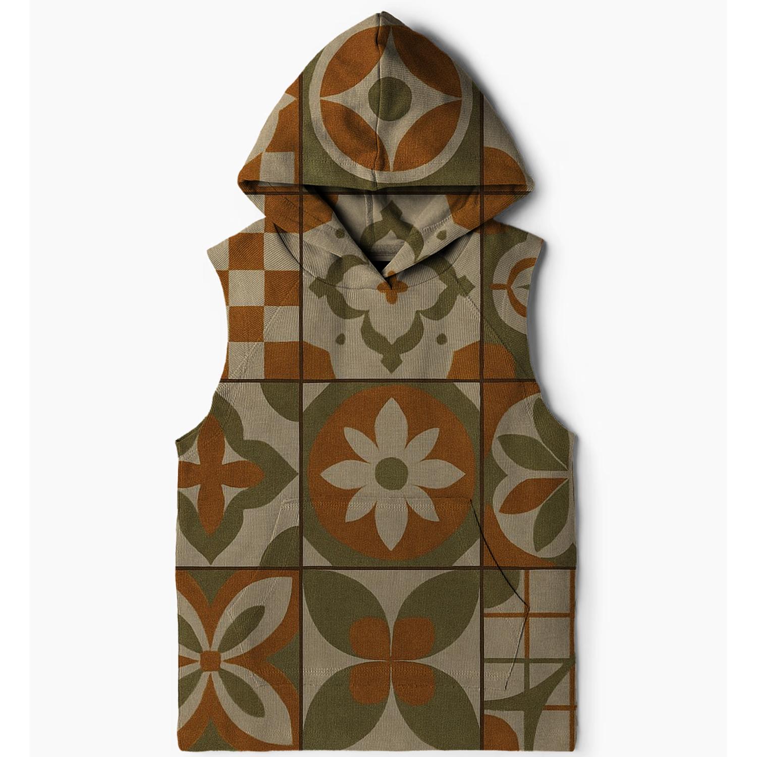 Charming Retro Tiles Sleeveless Hoodie