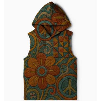 Bohemian Flower Burst Sleeveless Hoodie