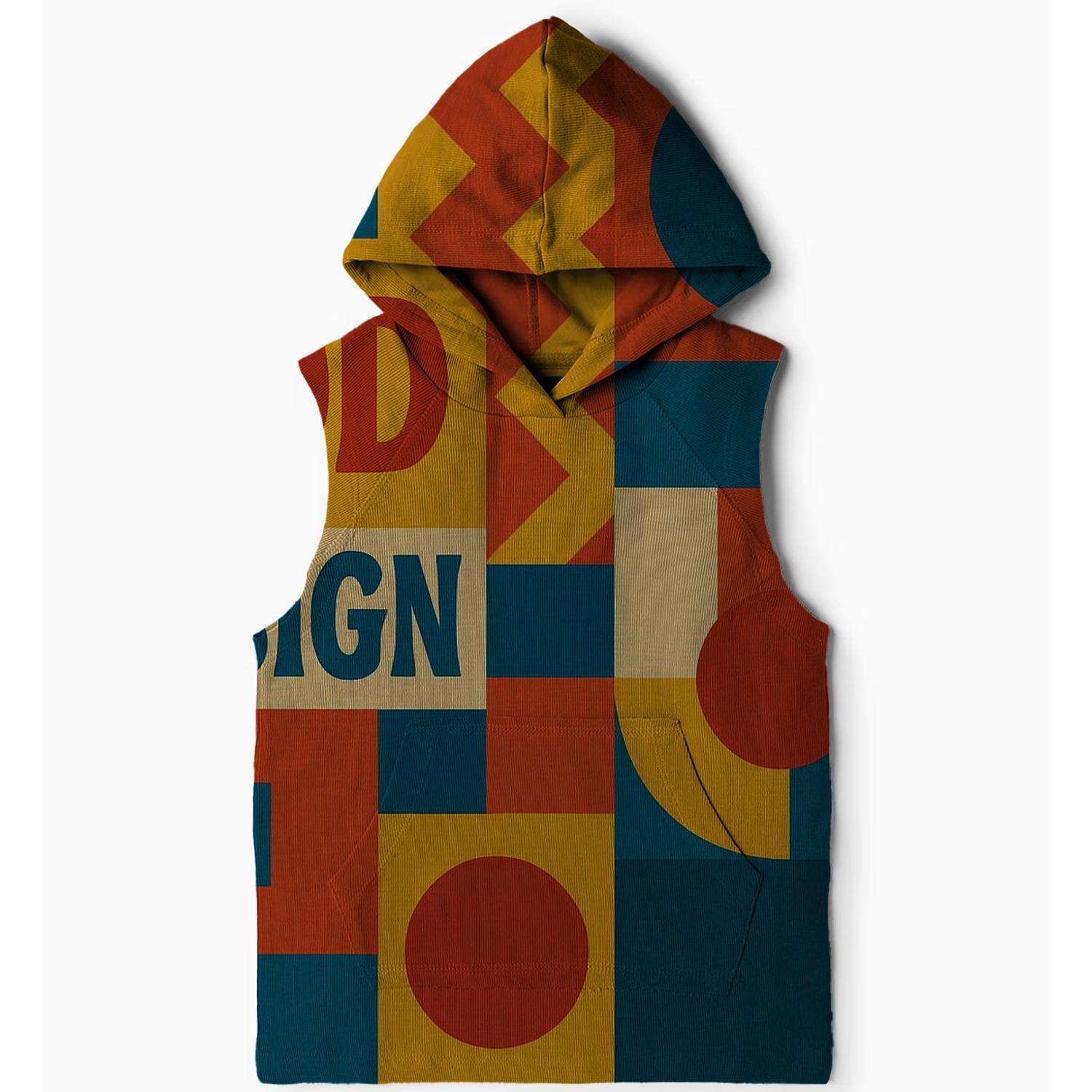 Funky Geometric Blocks Sleeveless Hoodie