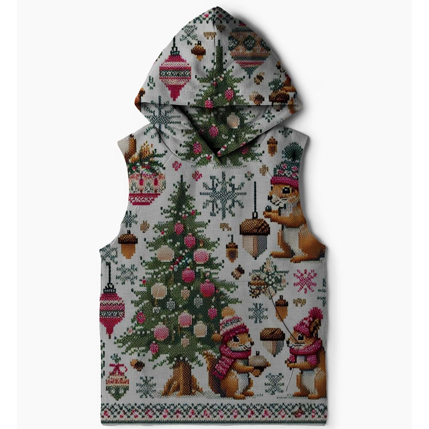 Nutty Holiday Squirrel Design Sleeveless Hoodie