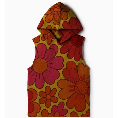 Funky Floral Fusion Sleeveless Hoodie