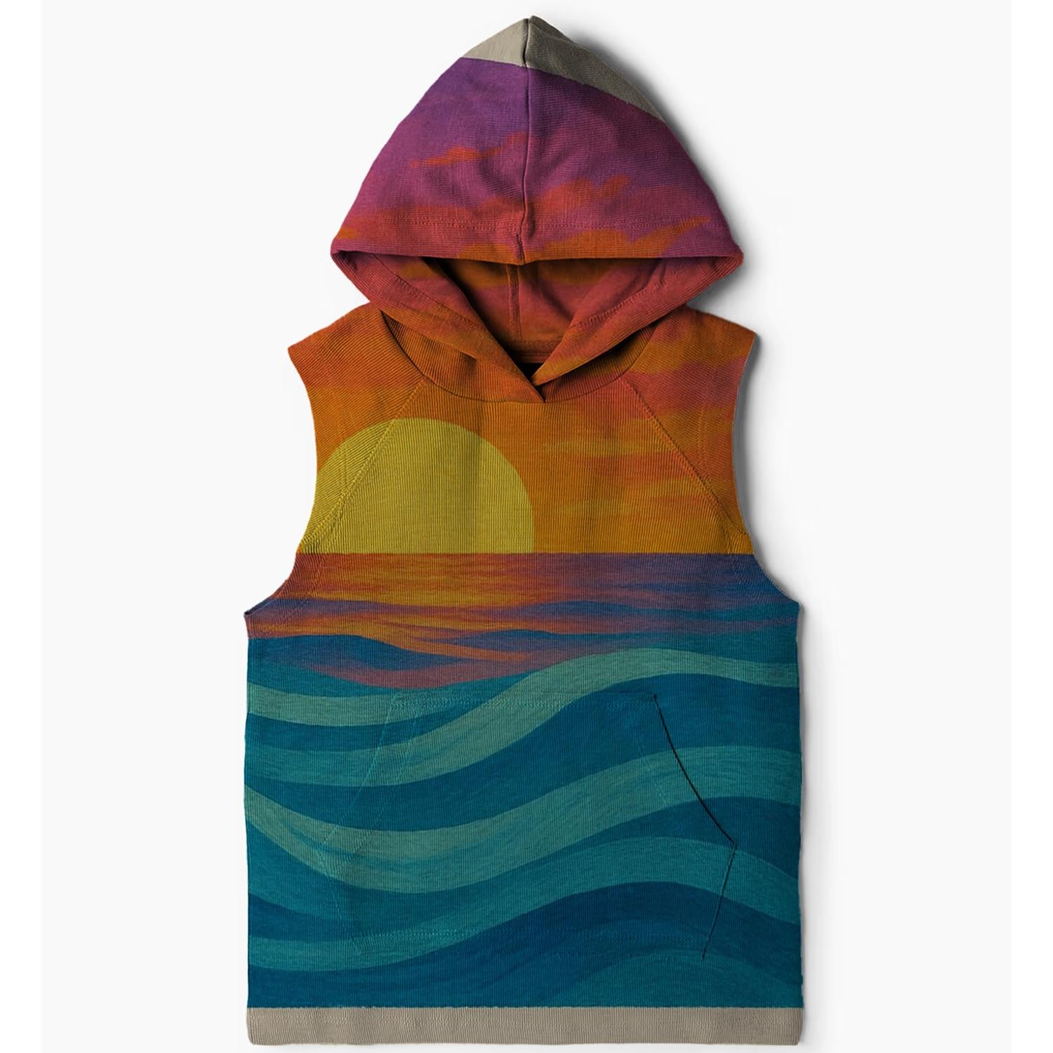 Sunset Waves Ocean Breeze Sleeveless Hoodie