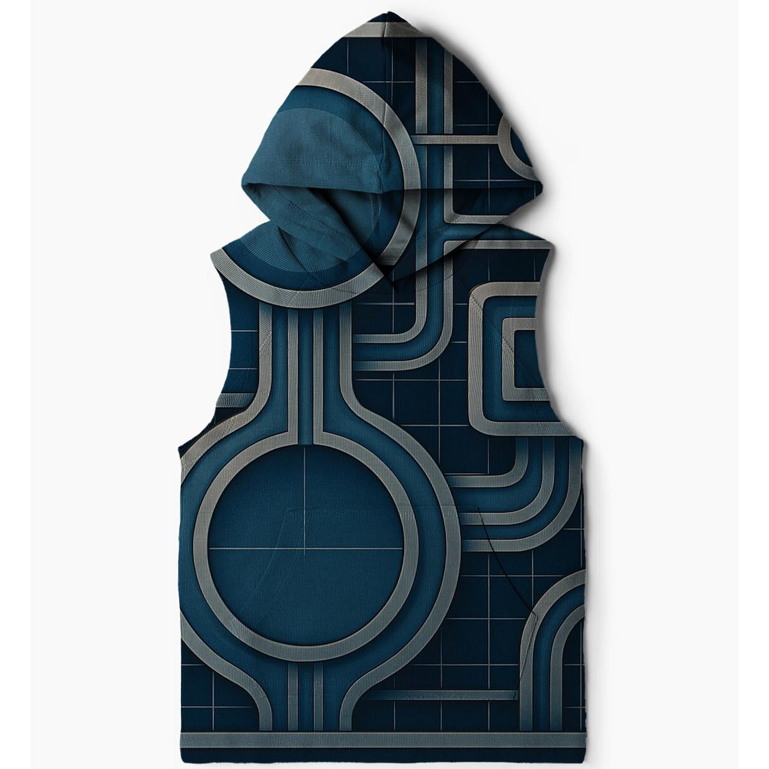 Retro Techno Grids Sleeveless Hoodie