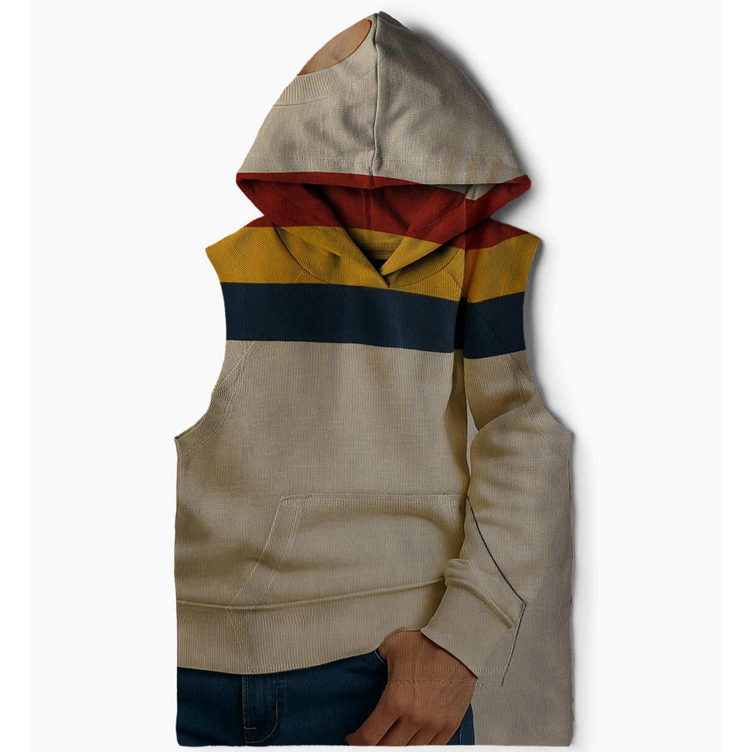 Classic 70s Sport Stripe Sleeveless Hoodie