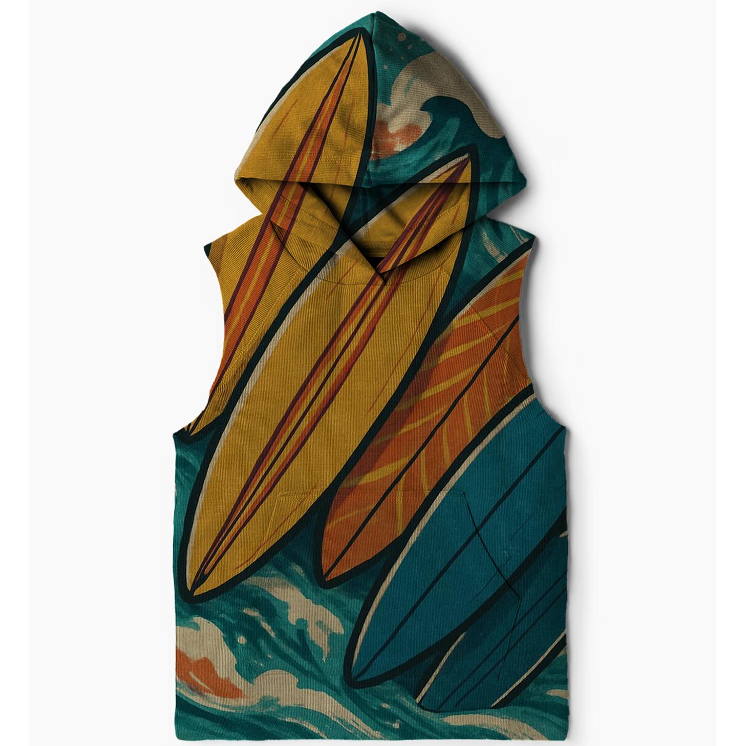 Vintage Surf Style Sleeveless Hoodie