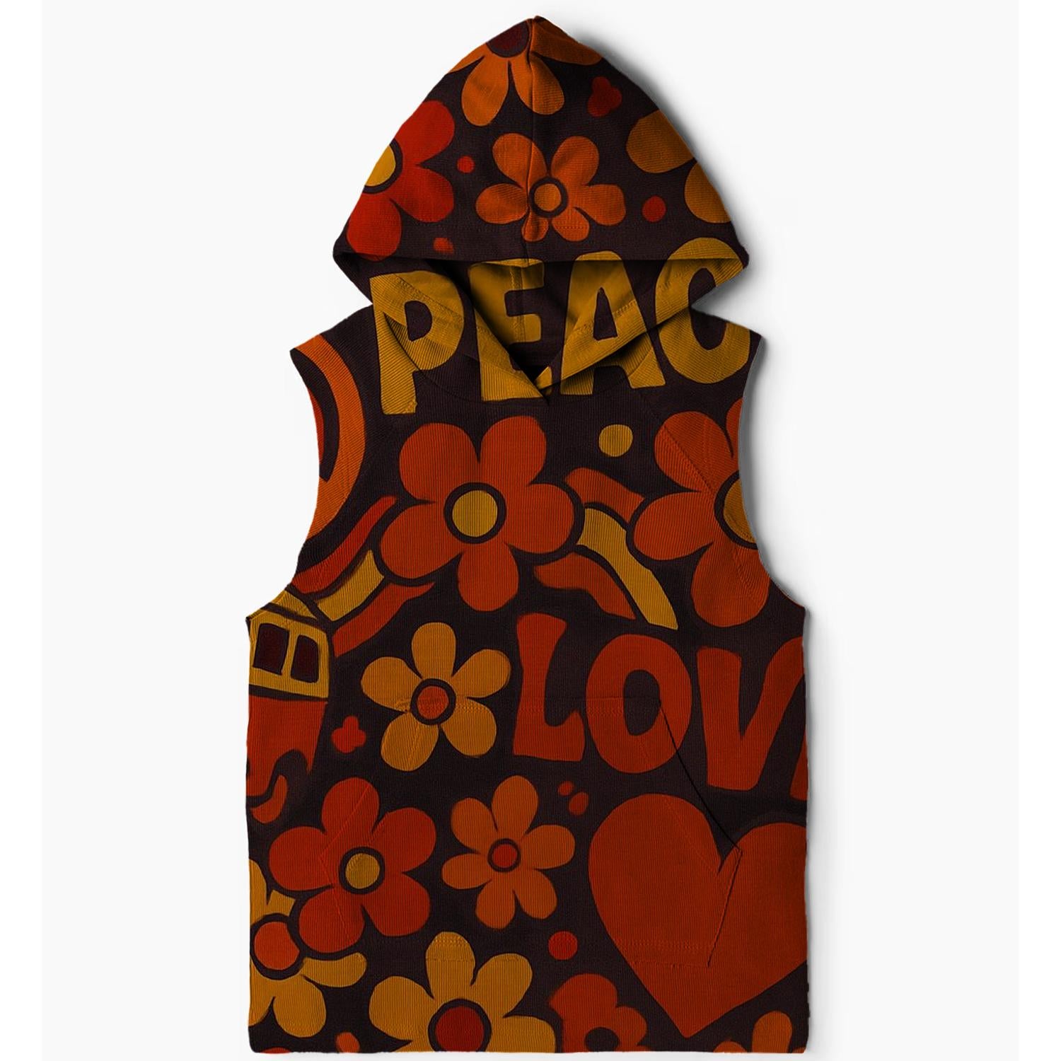 Vibrant 70s Collage Sleeveless Hoodie