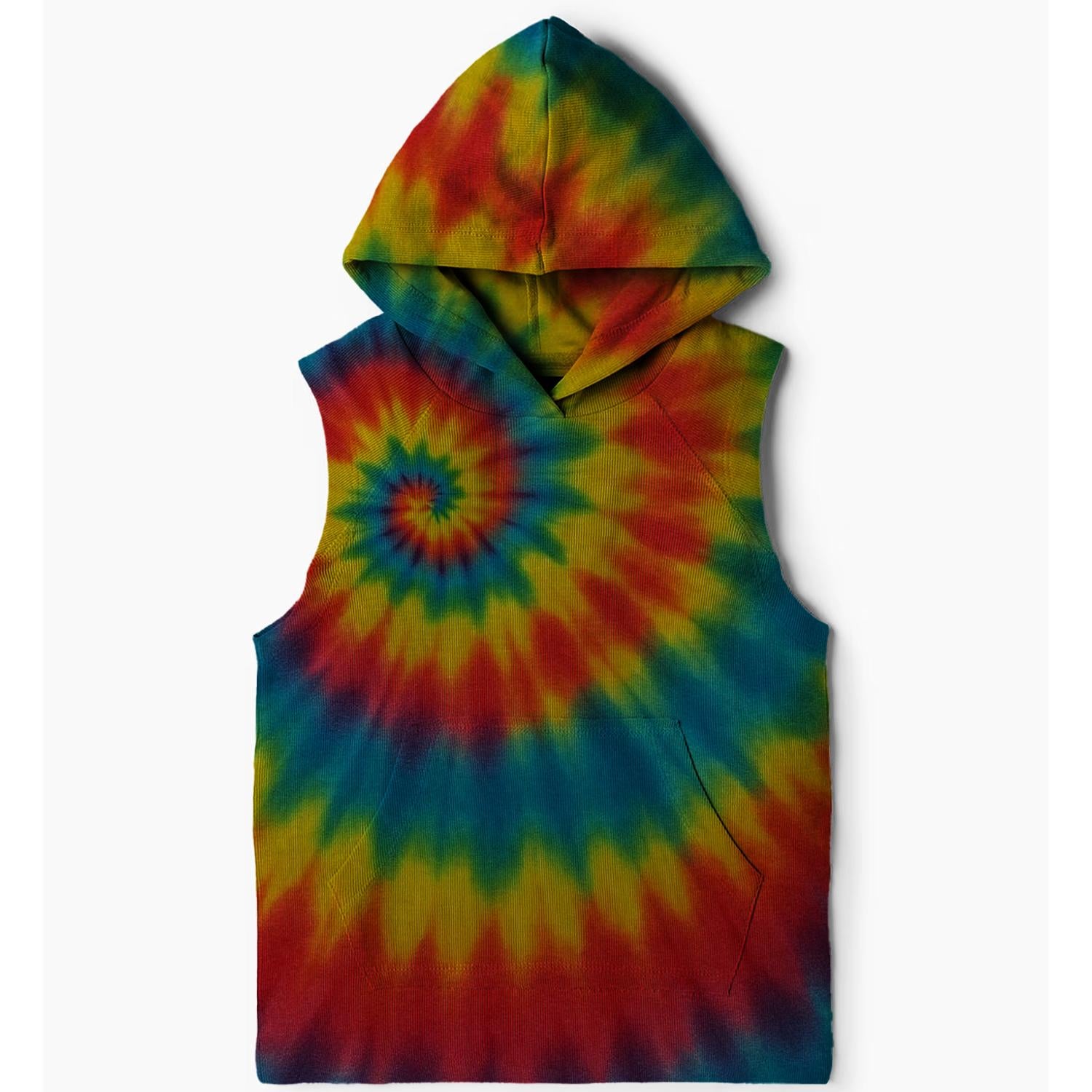 Retro Tie-Dye Rainbow Sleeveless Hoodie
