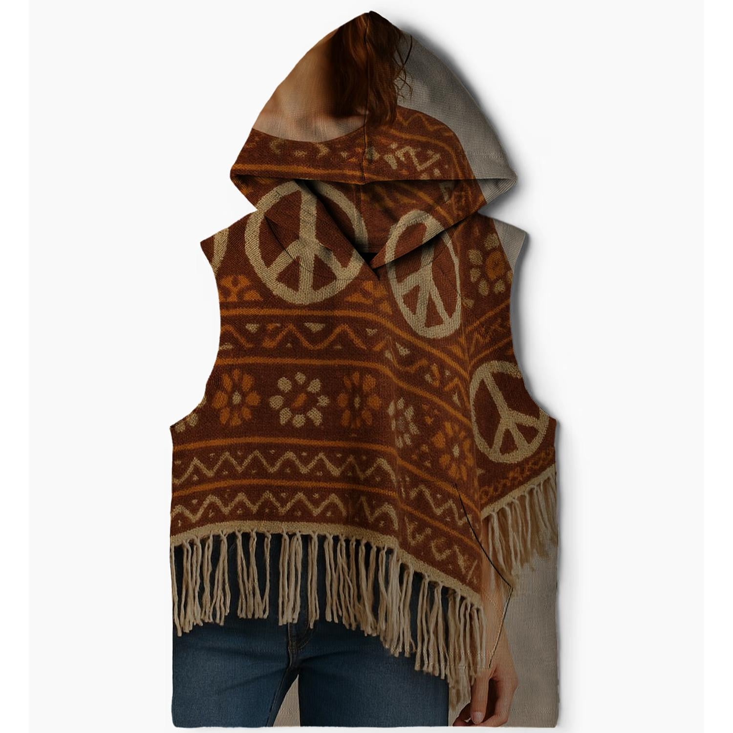Classic Boho Fringe Detail Sleeveless Hoodie