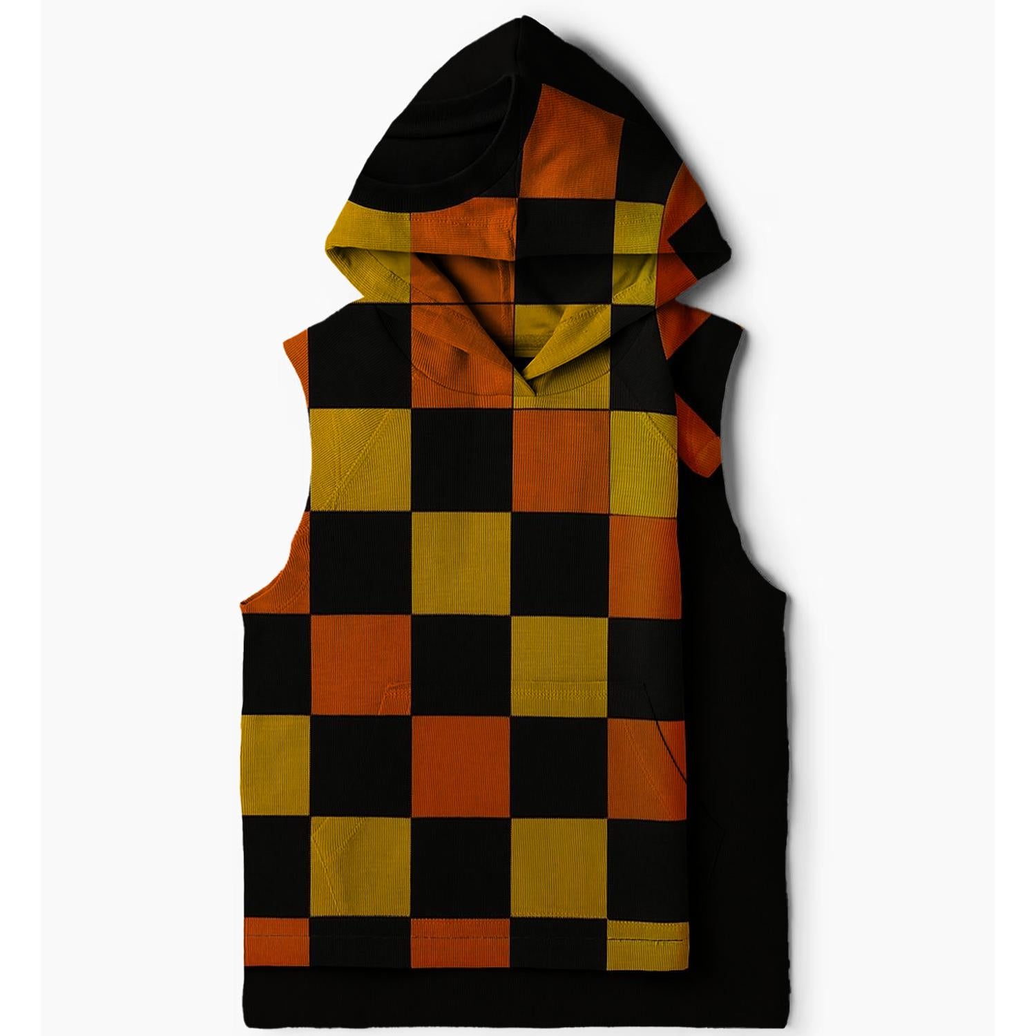 Retro Checkerboard Vibes Sleeveless Hoodie
