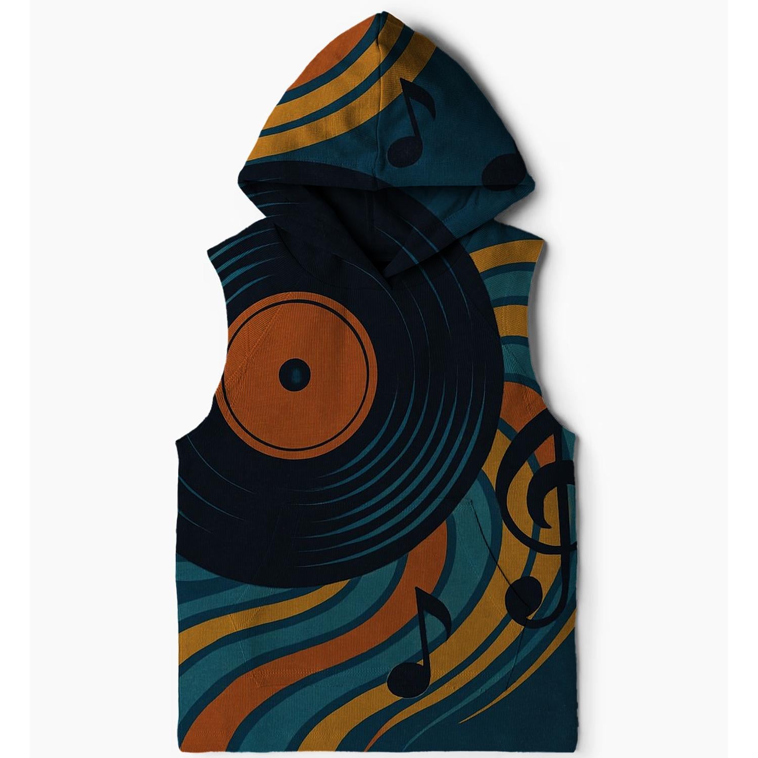 Retro Vinyl Record Design Sleeveless Hoodie