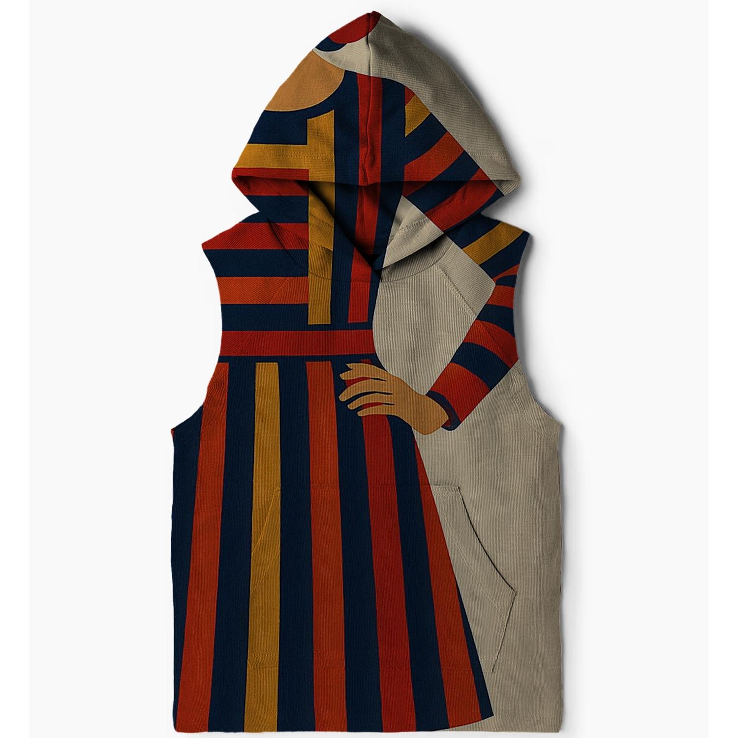 Retro Striped Rhapsody Sleeveless Hoodie