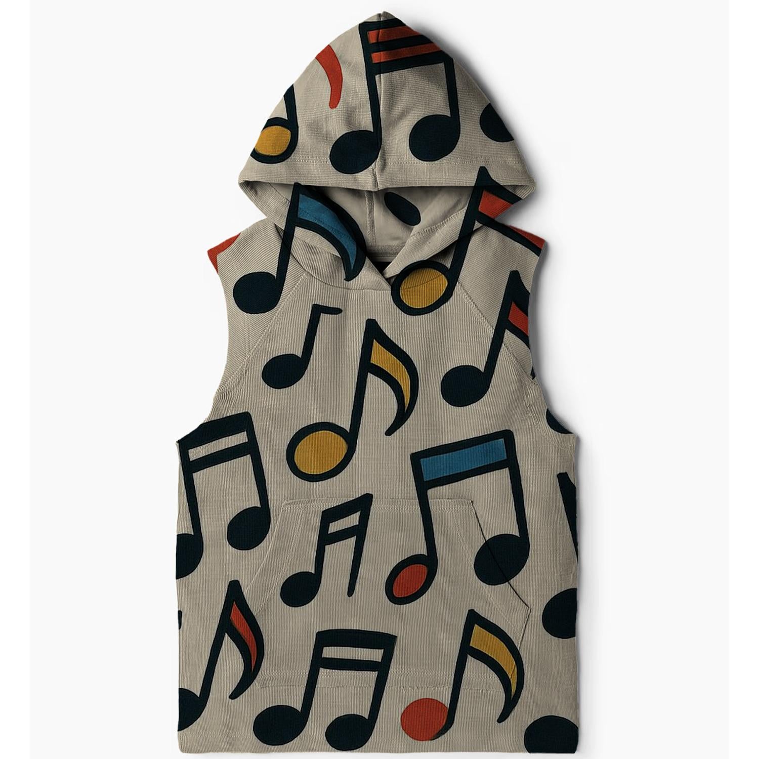 Nostalgic Music Notes Design Sleeveless Hoodie