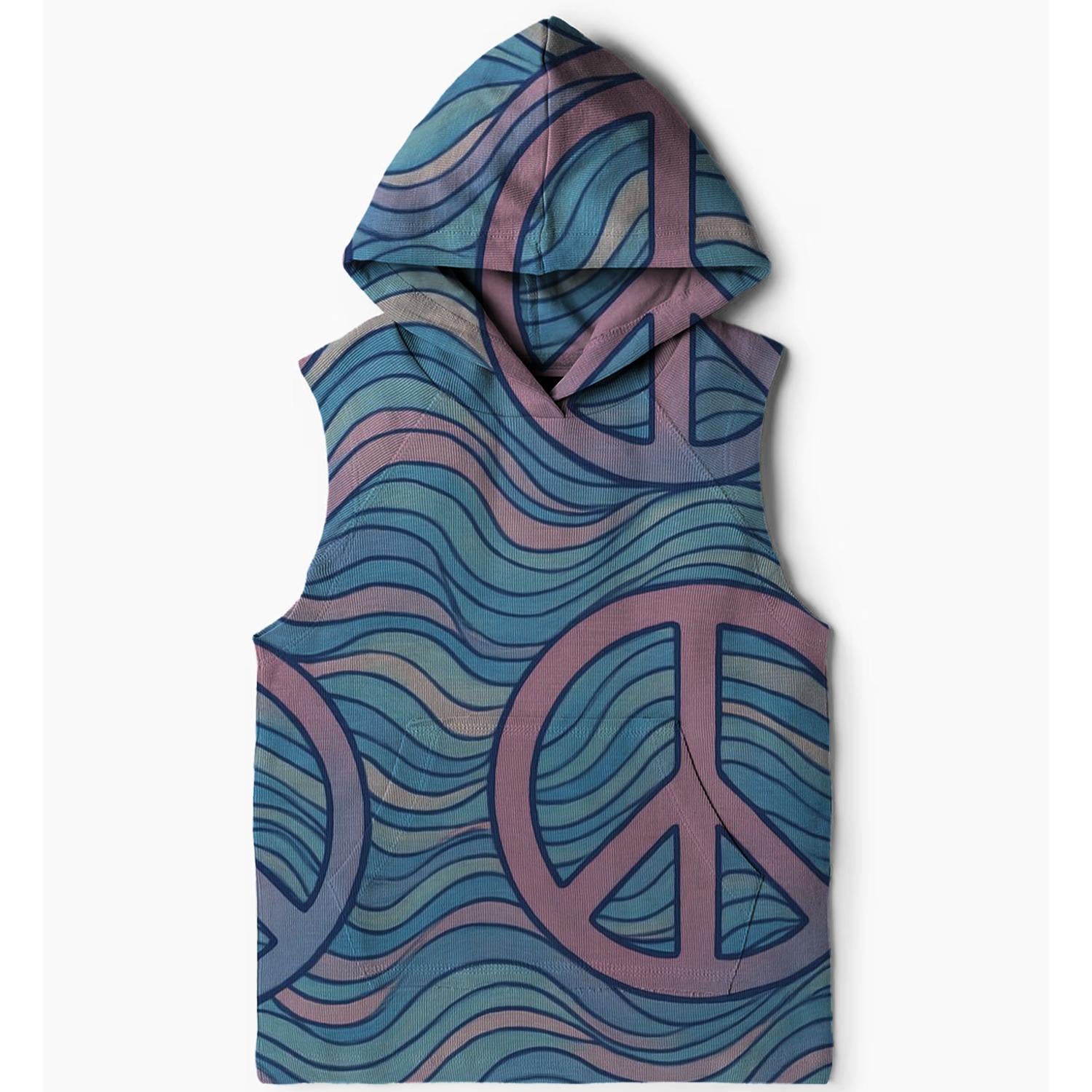Retro Peace Wave Sleeveless Hoodie
