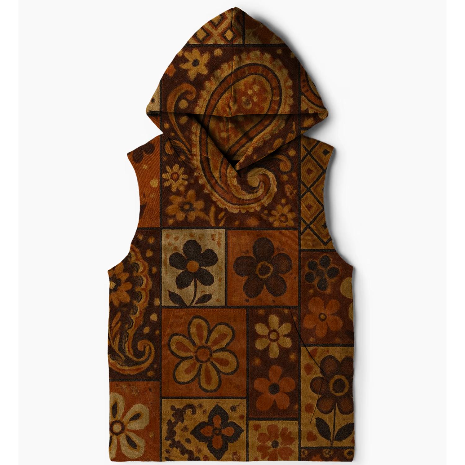 Groovy Retro Patchwork Sleeveless Hoodie