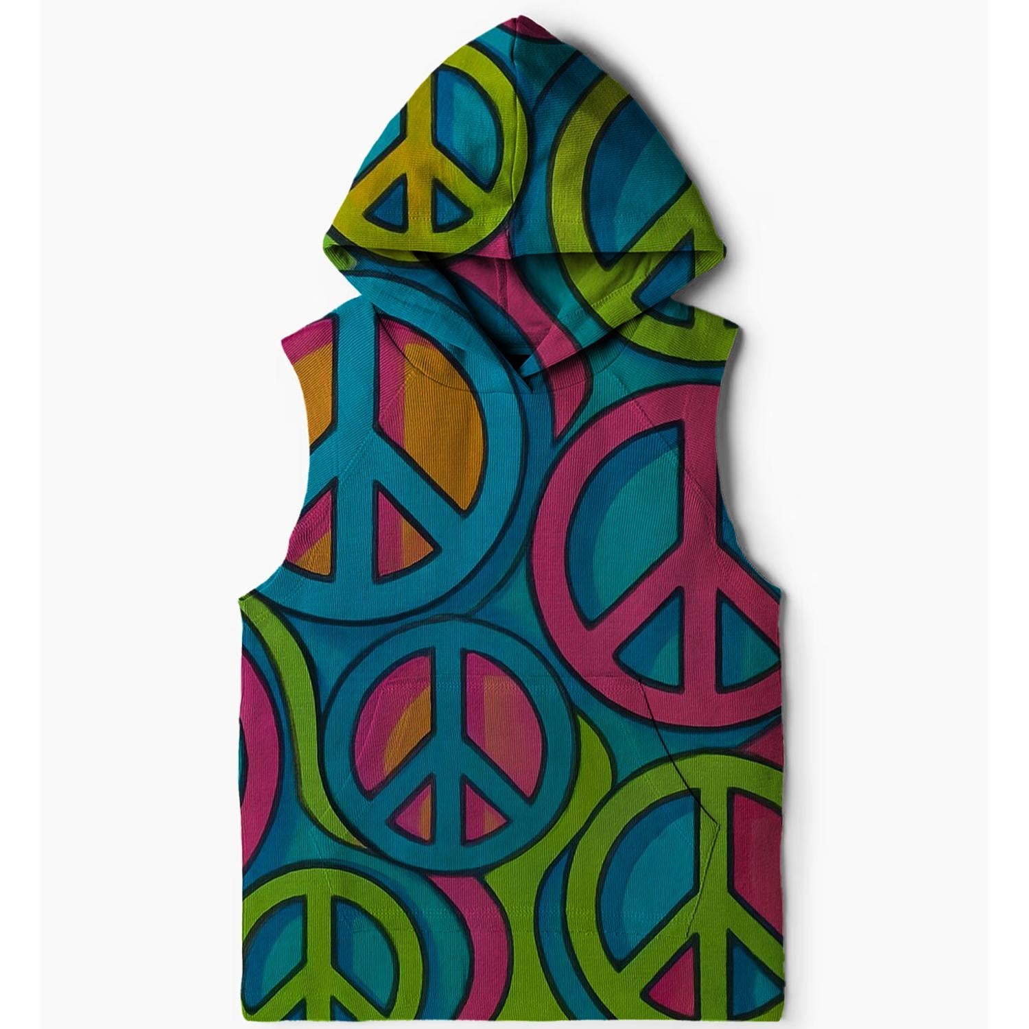 Retro Peace Symbols Sleeveless Hoodie