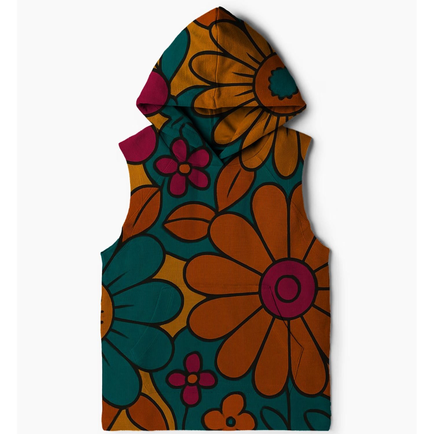 Vibrant Floral Explosion Sleeveless Hoodie