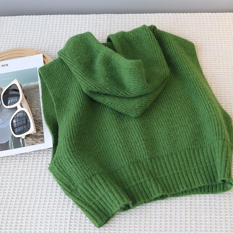 Hooded Loose Zipper Knit Sweater Vest-Soco Hoodie