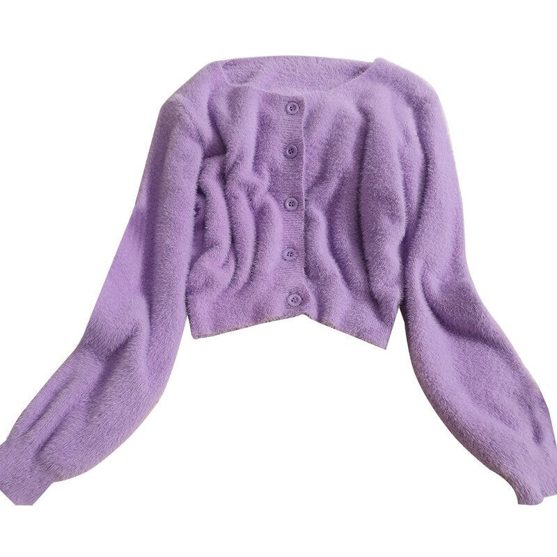 Soft Mohair Solid Short Cardigans For Women-Soco Hoodie