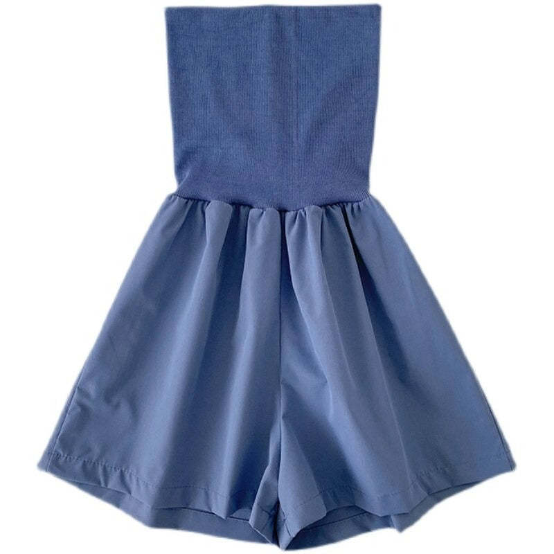 Women's Solid Color Strapless High Waist Romper-Soco Hoodie