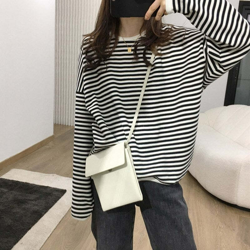 Women's Striped Oversized Casual Sweatshirt-Soco Hoodie
