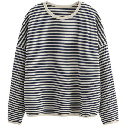 Women's Striped Oversized Casual Sweatshirt-Soco Hoodie