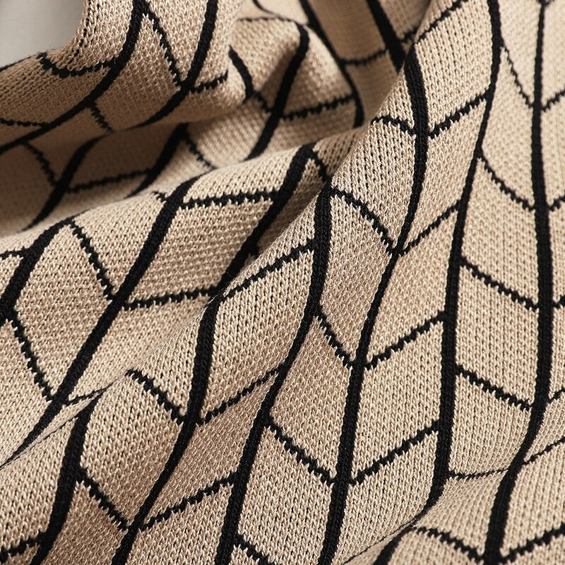 Mid-Length V-Neck Plaid Knitted Split Dress-Soco Hoodie