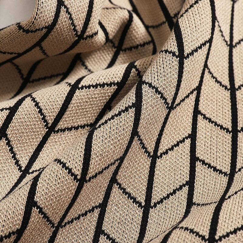 Mid-Length V-Neck Plaid Knitted Split Dress-Soco Hoodie