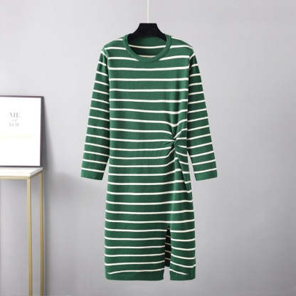 Twisted Striped Long Sleeve Sweater Dress For Women-Soco Hoodie