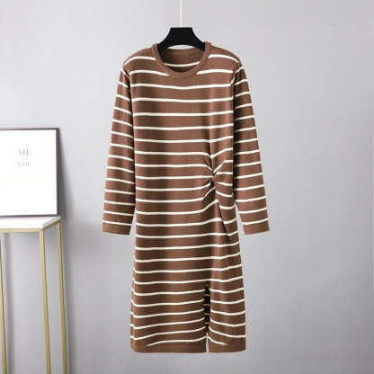 Twisted Striped Long Sleeve Sweater Dress For Women-Soco Hoodie