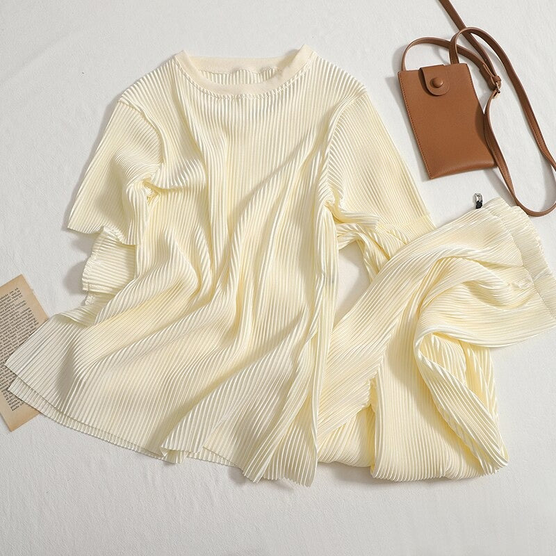 Two Piece O-Neck T-Shirt And Slit Pants For Women-Soco Hoodie