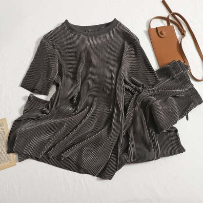 Two Piece O-Neck T-Shirt And Slit Pants For Women-Soco Hoodie