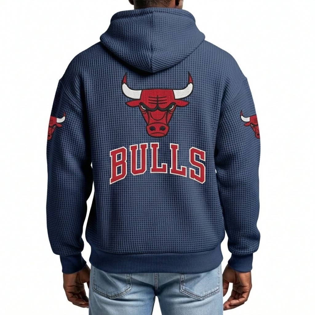 Chicago Bulls EST 1966 Printed Waffle Quarter Zip Basketball Fan Hoodie