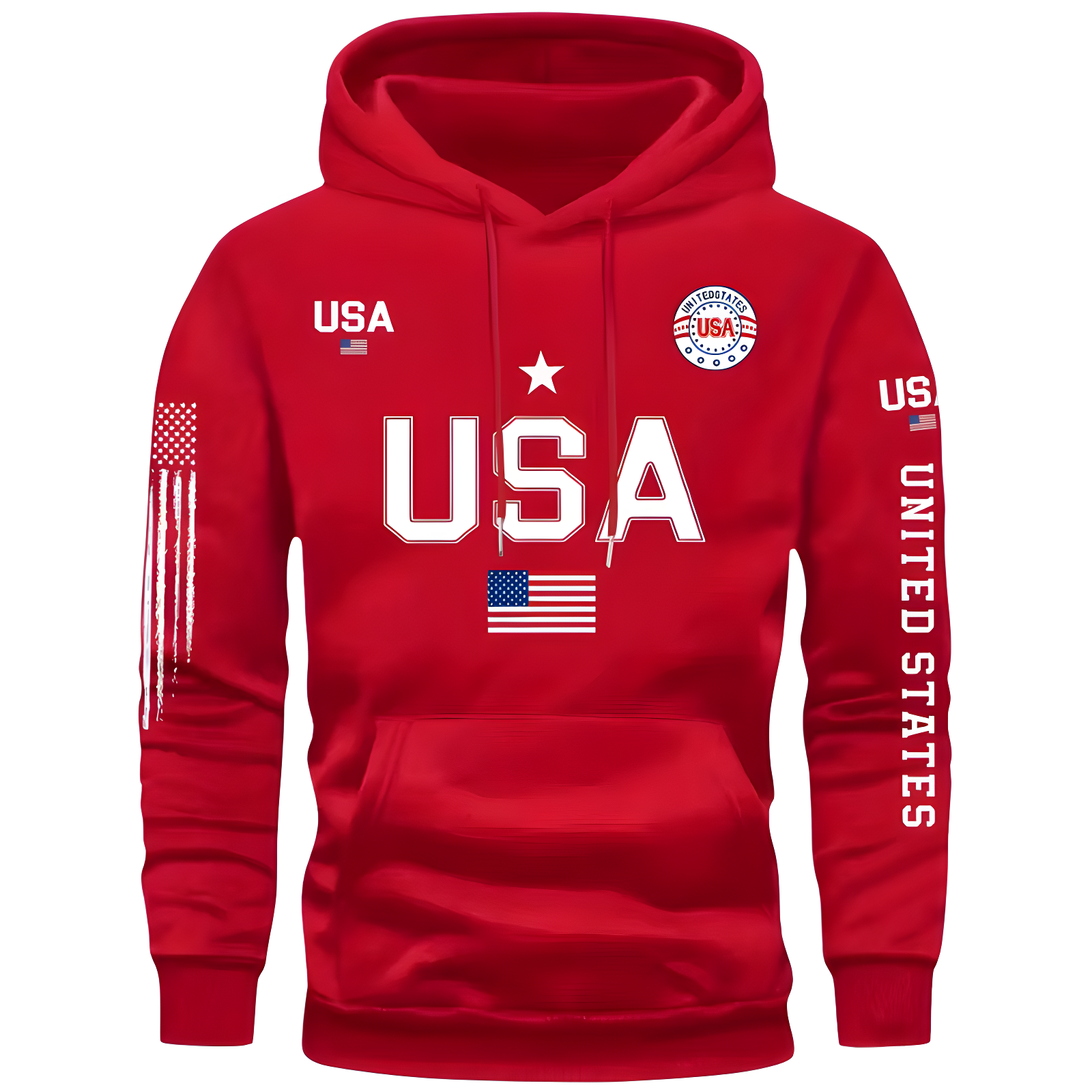 Men Fleece Hoodie With USA Flag Pattern