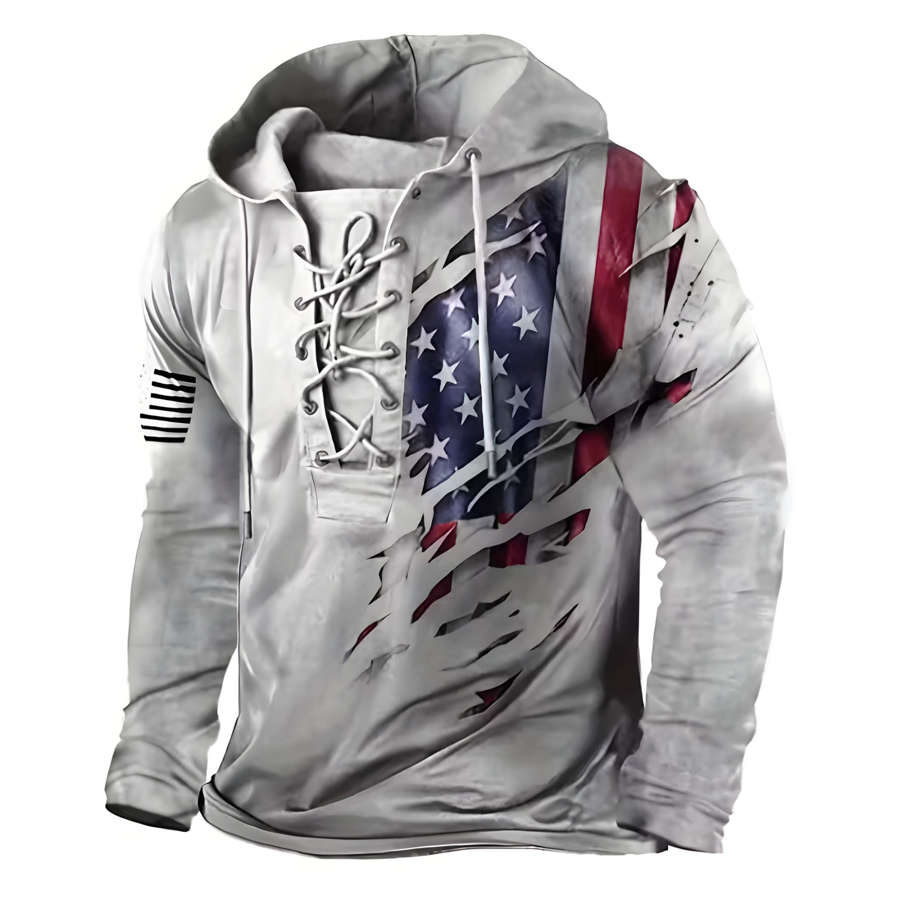 Men Retro Flag Lace Up Hoodie For Streetwear