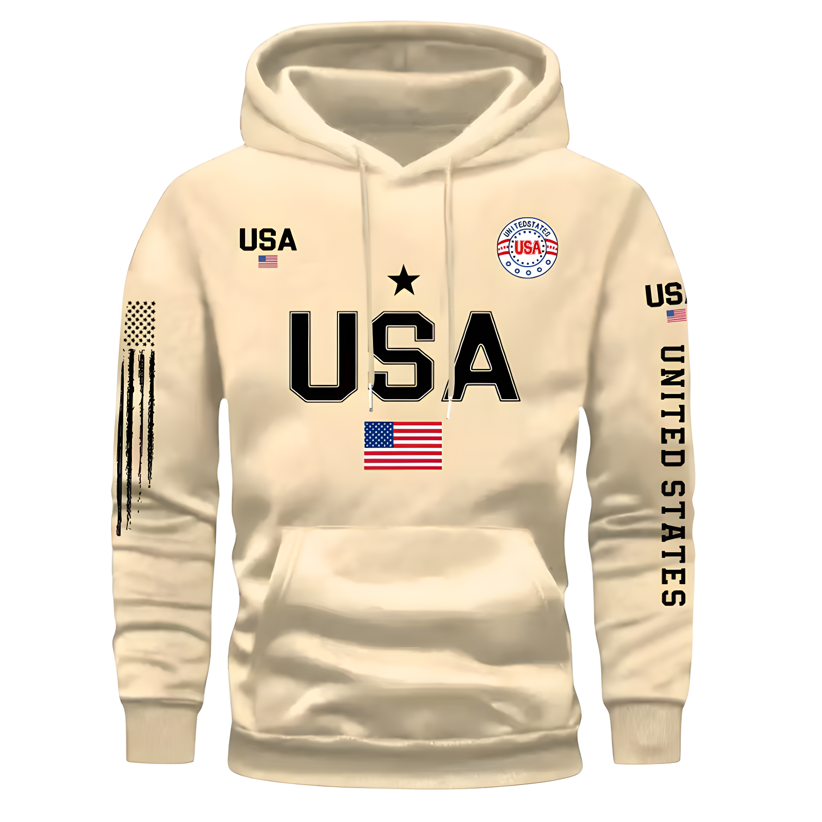 Men Fleece Hoodie With USA Flag Pattern