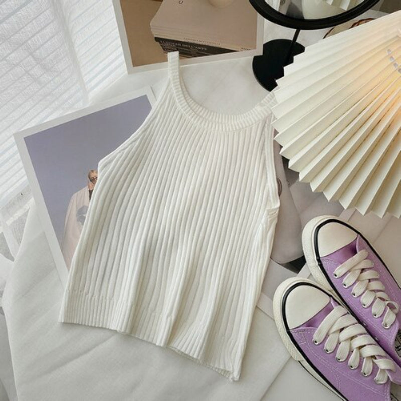 Slim Casual Knitted O-Neck Sleeveless Camisole-Soco Hoodie