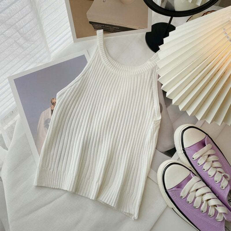 Slim Casual Knitted O-Neck Sleeveless Camisole-Soco Hoodie