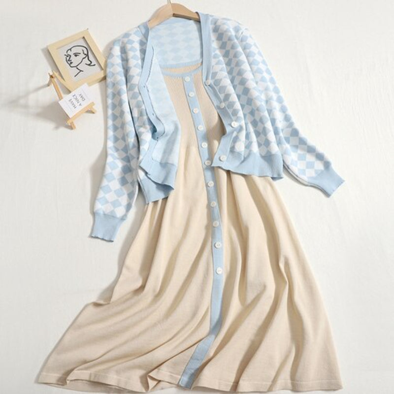 Women's Long-Sleeved Knitted Cardigan 2 Pieces Set-Soco Hoodie