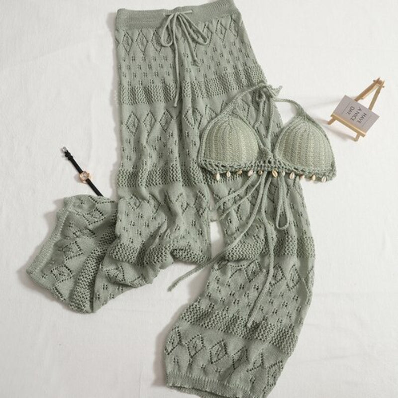 Crochet Lace-Up Hollow Knitted Suit-Soco Hoodie